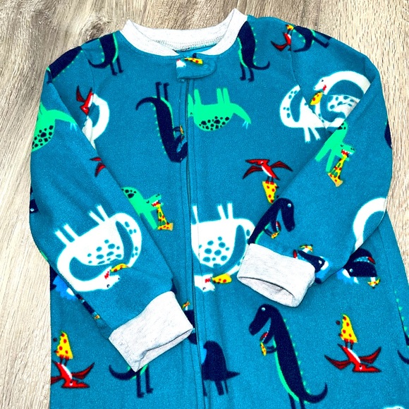 Carter’s Dinosaur Footed Fleece Pajama’s 4T Teal Blue - Picture 6 of 12